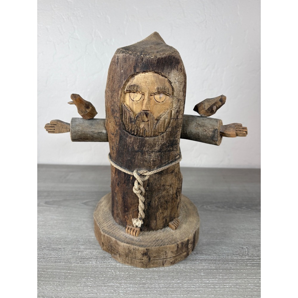 Ben Ortega Hand Carved Wood Saint Francis of Assisi Folk Art Sculpture Signed